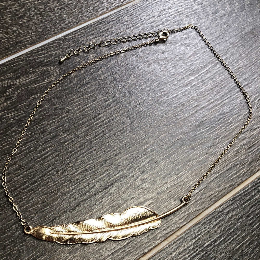 Golden Feather Quill Statement Necklace